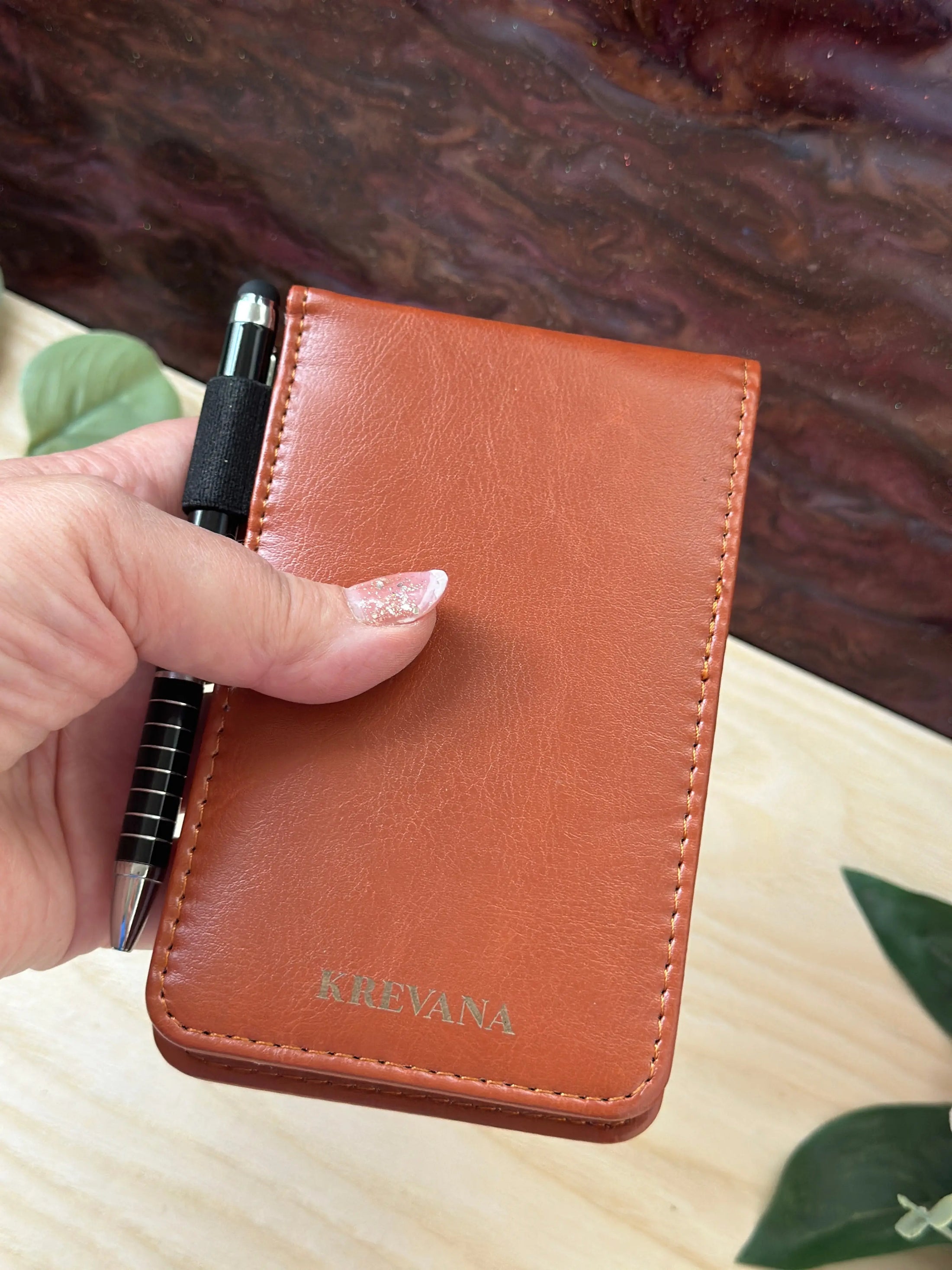 Personalised PU Leather A7 Notepad Holder – Custom Laser Engraved Pocket Notebook with Pen, Durable & Elegant Gift (Brown or Black) Krevana Personalised PU Leather A7 Notepad Holder – Custom Laser Engraved Pocket Notebook with Pen, Durable & Elegant Gift (Brown or Black)