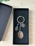 Load image into Gallery viewer, Personalised Stainless Steel Keychain – Custom Engraved Keyring with Hamsa Hand & Tree of Life Charms, Zodiac or New Home Gift Krevana Personalised Stainless Steel Keychain – Custom Engraved Keyring with Hamsa Hand & Tree of Life Charms, Zodiac or New Home Gift
