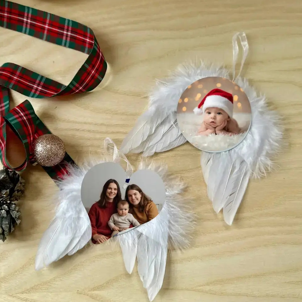 Personalised Angel Wings Photo Ornament | Real Feather Memorial Keepsake | Add Photo or Text | Gift Box & Message Card Krevana Personalised Angel Wings Photo Ornament | Real Feather Memorial Keepsake | Add Photo or Text | Gift Box & Message Card