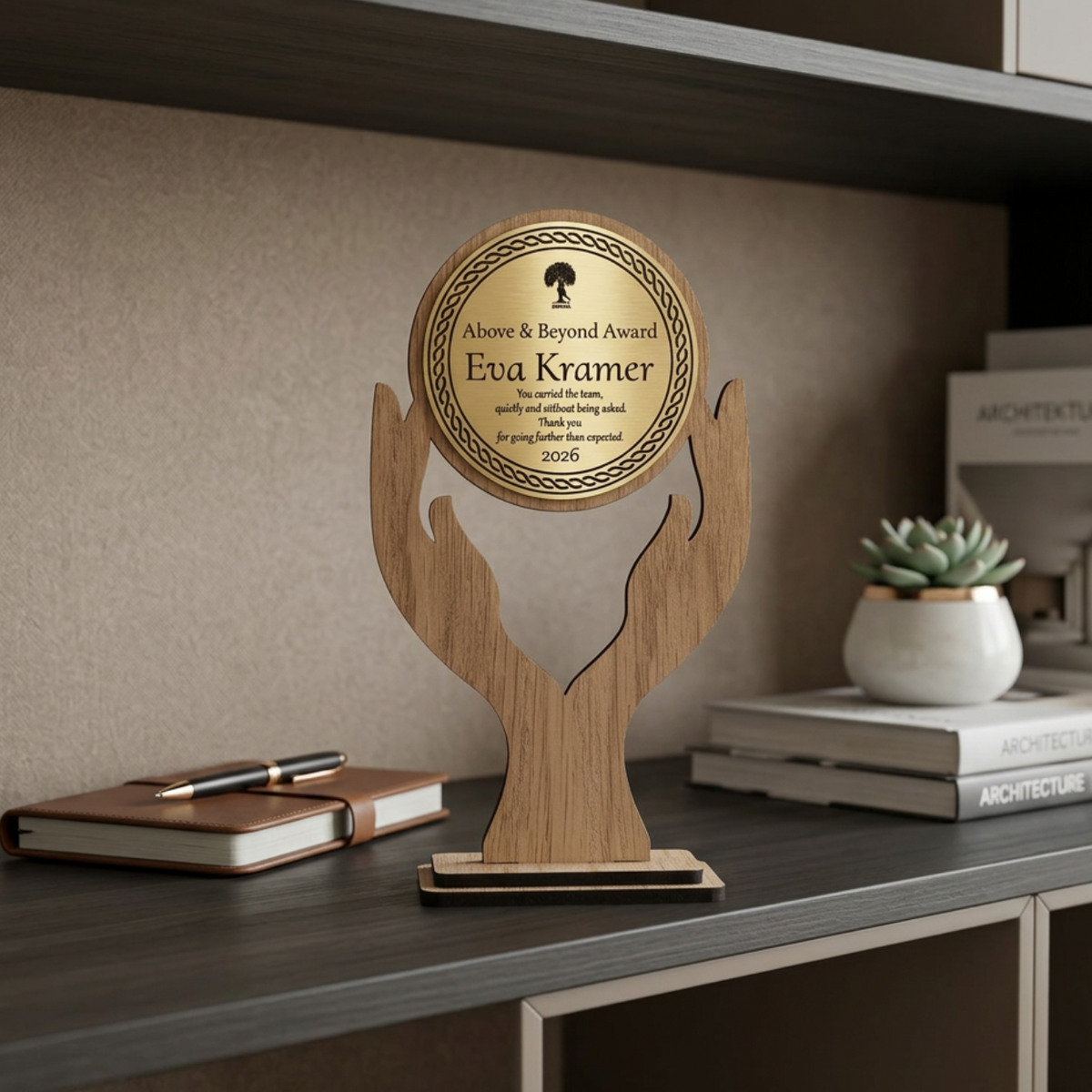 Personalised Wooden Employee Recognition Award – Above & Beyond, Achievement & Long Service Award