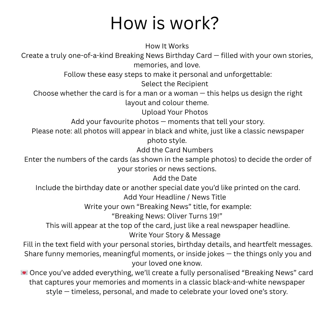 Personalised Birthday Card, “Birthday Times” Story Card – Custom Newspaper Style, 2-Page Double-Sided Print (20x20 cm) - Krevana