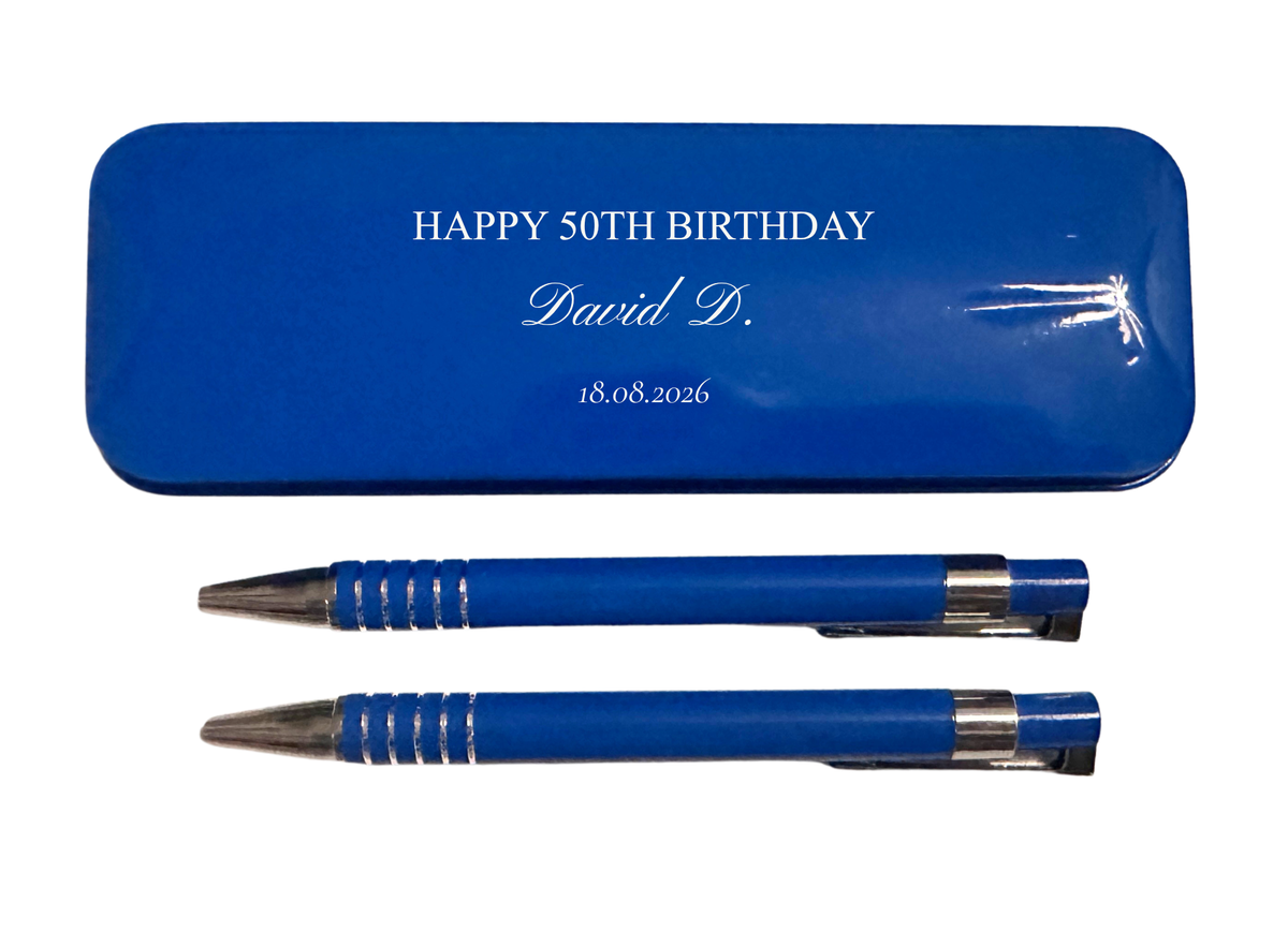 Personalised Pen and Pencil Set with Engraved Metal Case