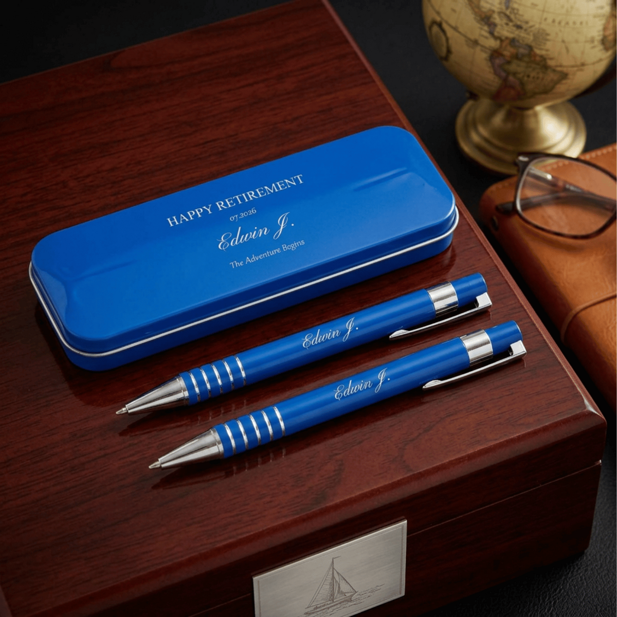 Personalised Pen and Pencil Set with Engraved Metal Case
