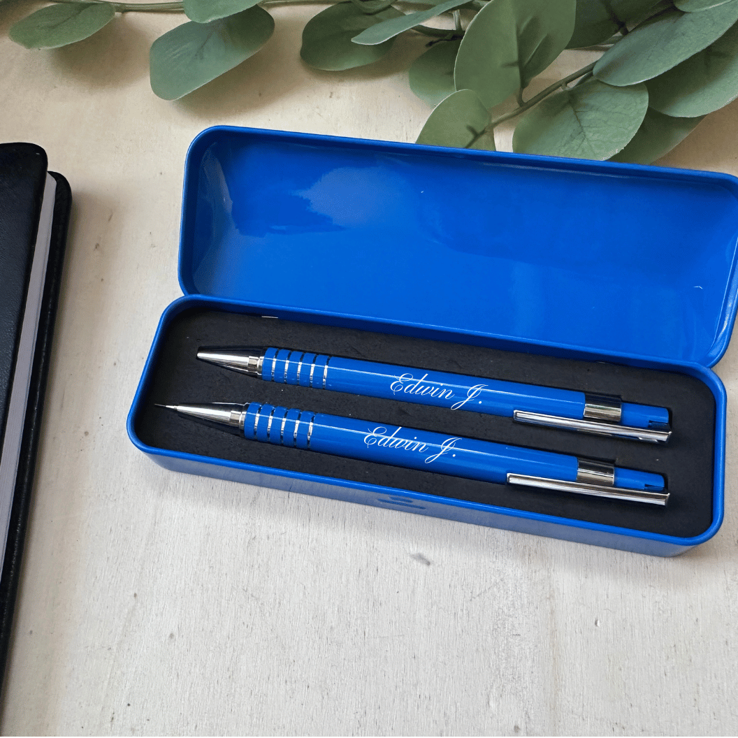 Personalised Pen and Pencil Set with Engraved Metal Case
