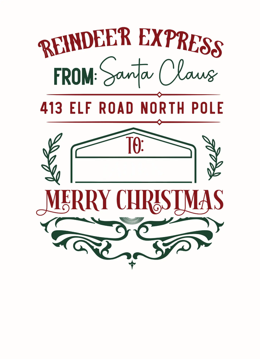 Reindeer Express Christmas Label or Card – From Santa Claus | 4-Pack Personalised North Pole Parcel Stickers (10x15 cm) Krevana Reindeer Express Christmas Label or Card – From Santa Claus | 4-Pack Personalised North Pole Parcel Stickers (10x15 cm)