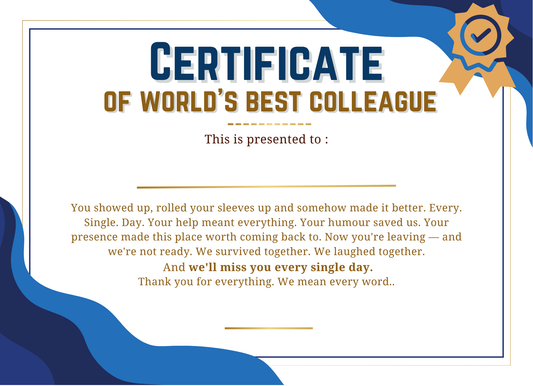 Funny World's Best Colleague Certificate | Personalised Leaving Gift A4