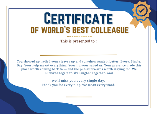 Funny World's Best Colleague Certificate | Personalised Leaving Gift A4