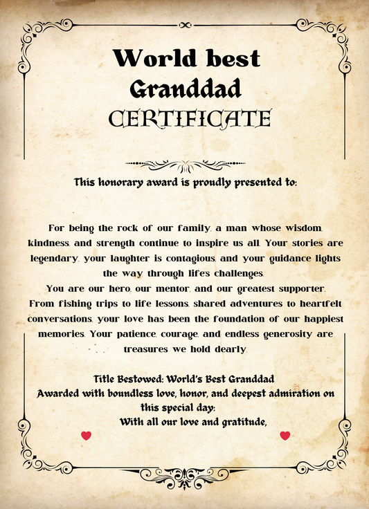 World Best Certificate, Mother's Day gift, Birthday Gift, Father Day Gift, Funny Certificate,