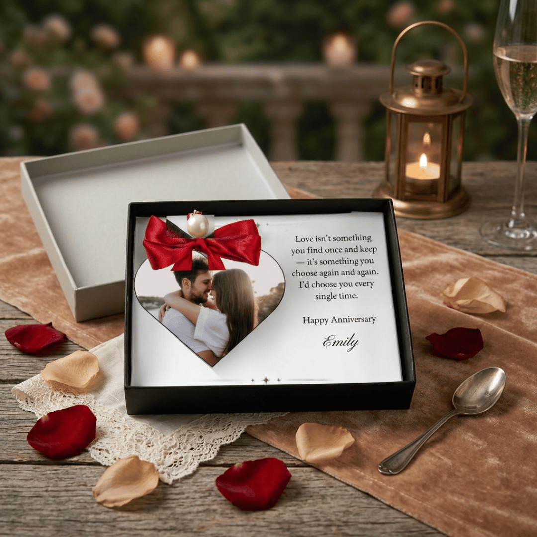 Personalised Wedding Anniversary Gift | Custom Heart Photo Keepsake for Him & Her