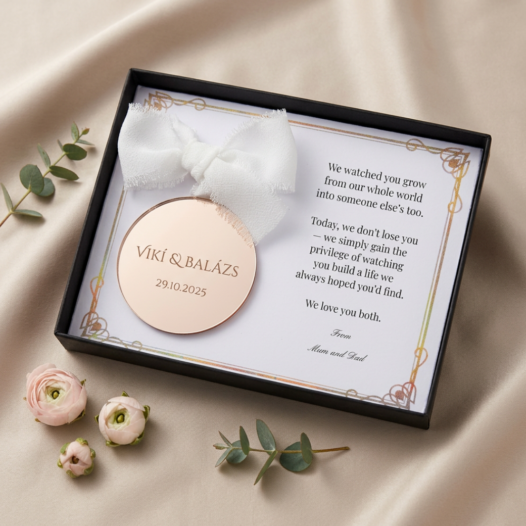 Personalised Wedding Keepsake | Custom Mirror Acrylic Ornament for Bride & Groom