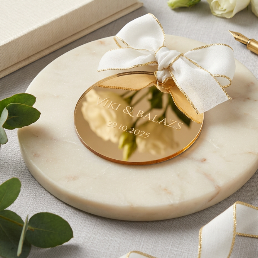 Personalised Wedding Keepsake | Custom Mirror Acrylic Ornament for Bride & Groom