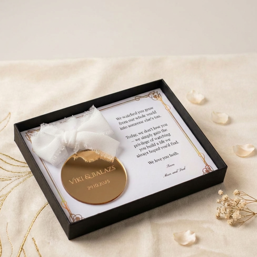 Personalised Wedding Keepsake | Custom Mirror Acrylic Ornament for Bride & Groom