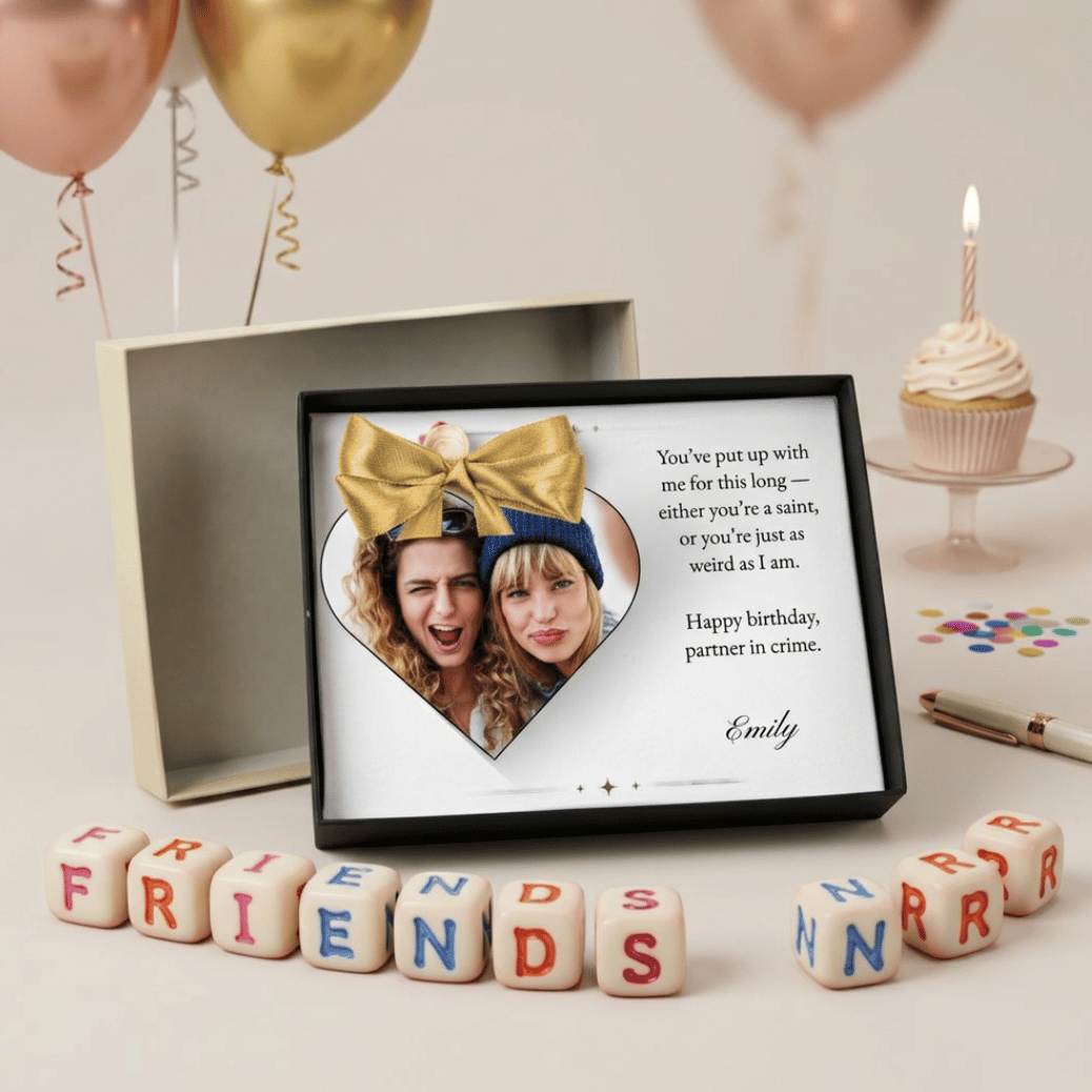 Personalised Best Friend & Work Bestie Gift | Custom Heart Photo Birthday Keepsake with Gift Box