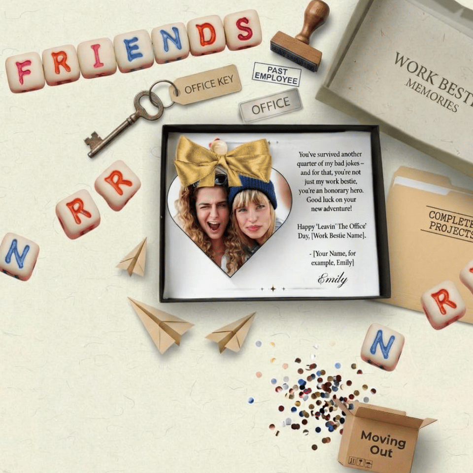 Personalised Best Friend & Work Bestie Gift | Custom Heart Photo Birthday Keepsake with Gift Box