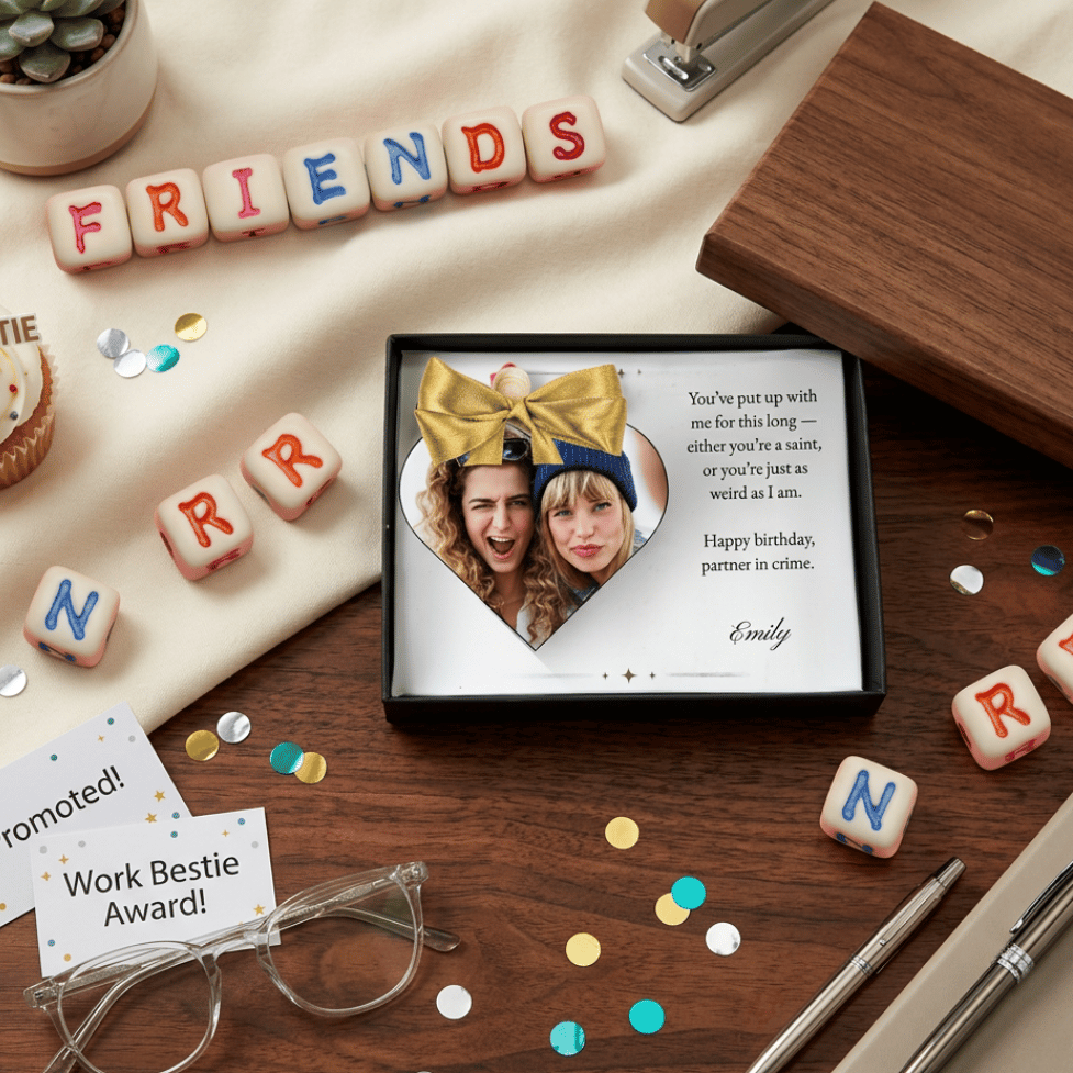 Personalised Best Friend & Work Bestie Gift | Custom Heart Photo Birthday Keepsake with Gift Box
