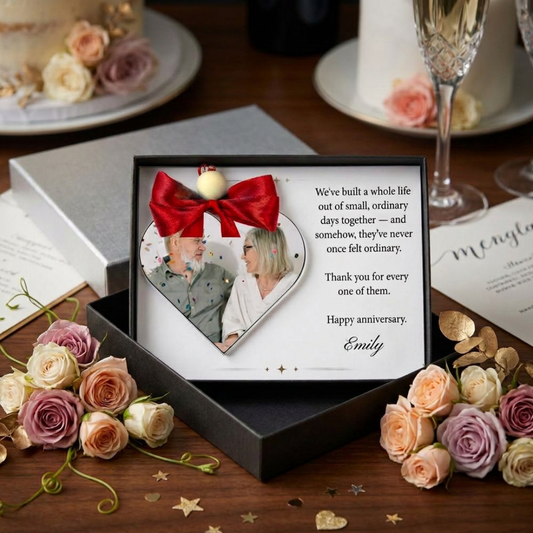 Personalised Wedding Anniversary Gift | Custom Heart Photo Keepsake for Him & Her