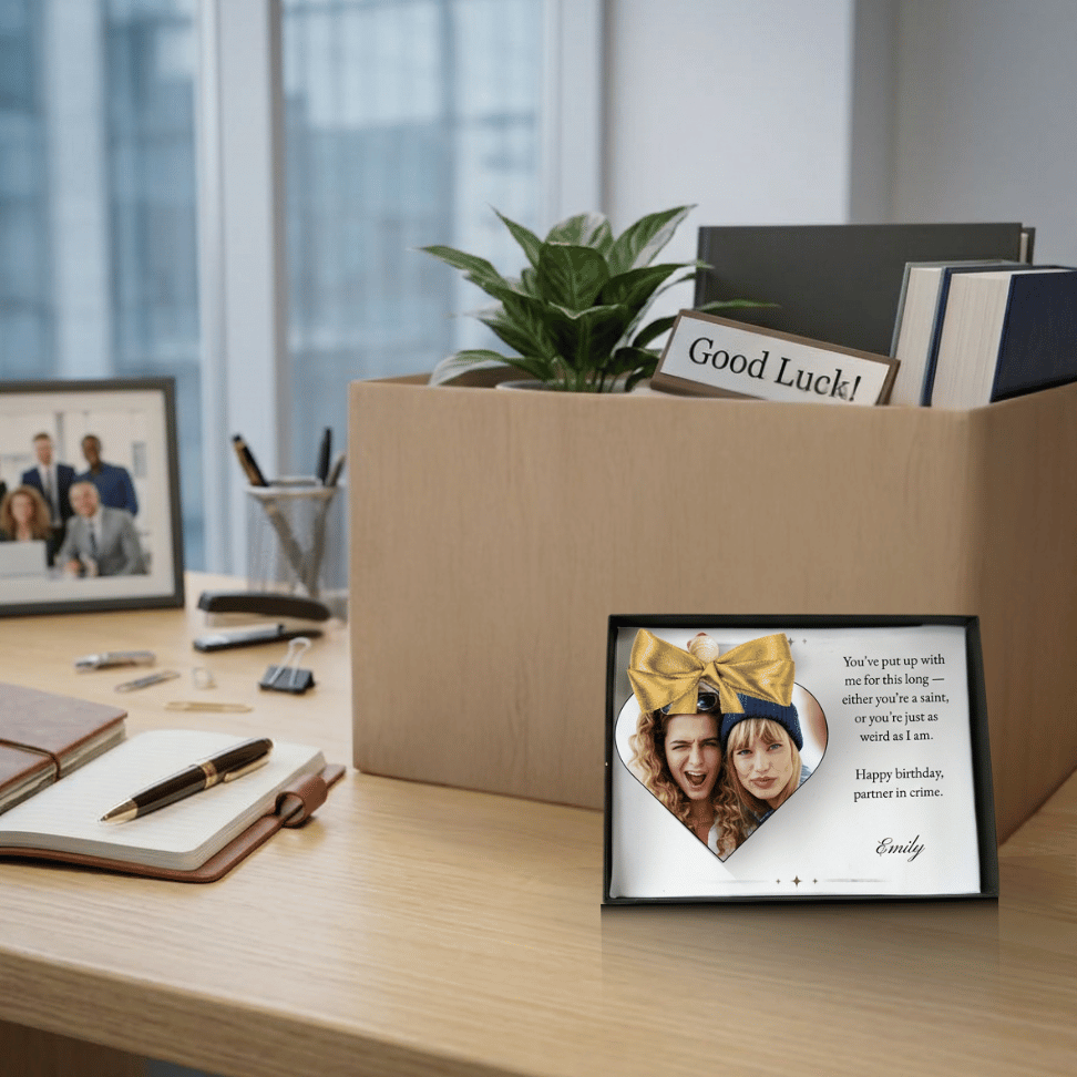 Personalised Best Friend & Work Bestie Gift | Custom Heart Photo Birthday Keepsake with Gift Box