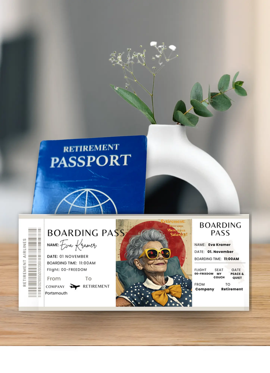 Personalised Retirement Passport & Boarding Pass Gift Set – Unique Farewell Keepsake | Funny Travel-Style Retirement Gift Krevana Personalised Retirement Passport & Boarding Pass Gift Set – Unique Farewell Keepsake | Funny Travel-Style Retirement Gift