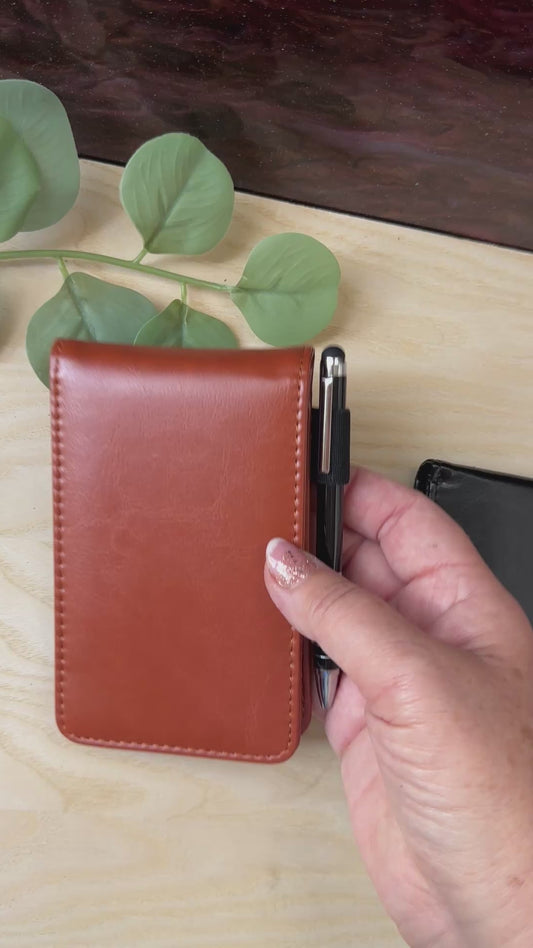 Personalised PU Leather A7 Notepad Holder – Custom Laser Engraved Pocket Notebook with Pen, Durable & Elegant Gift (Brown or Black)