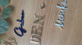 Load and play video in Gallery viewer, Personalized Laser-Cut Name Tags – Cake Toppers Acrylic & Wood Options (Self-Adhesive)
