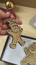 Load and play video in Gallery viewer, Personalised Gingerbread Ornament | Wooden Christmas Decoration | Add Name – Single, Couple, or Family Set | Gift Box & Message Card
