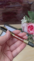 Load and play video in Gallery viewer, Personalised Luxury Heavyweight Rollerball Pen – Black or Rosewood Colour, Gold Detailing, Engraved Gift, Refillable Black & Blue Ink
