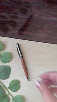 Load and play video in Gallery viewer, Personalized Wood & Stainless Steel Ballpoint Pen – Custom Engraved Dark or Light Wood Finish
