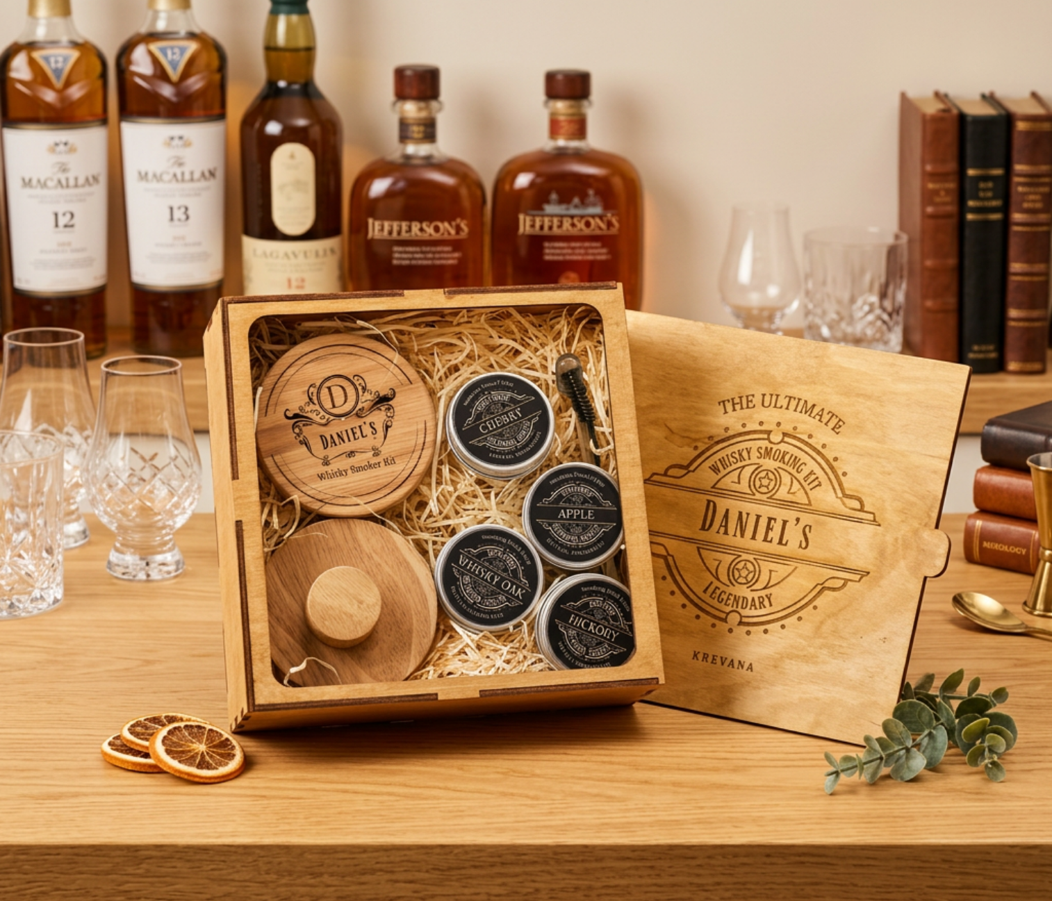 Personalised Whisky Smoker Kit in Engraved Wooden Box | Custom Smoking Lid