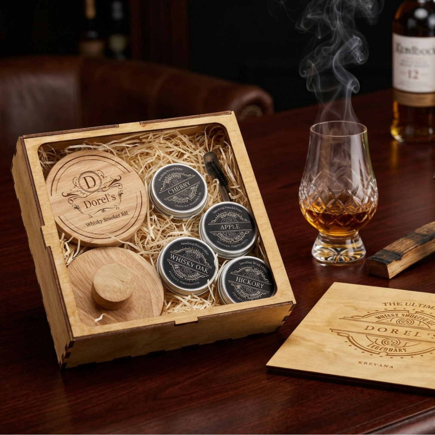 Personalised Whisky Smoker Kit in Engraved Wooden Box | Custom Smoking Lid