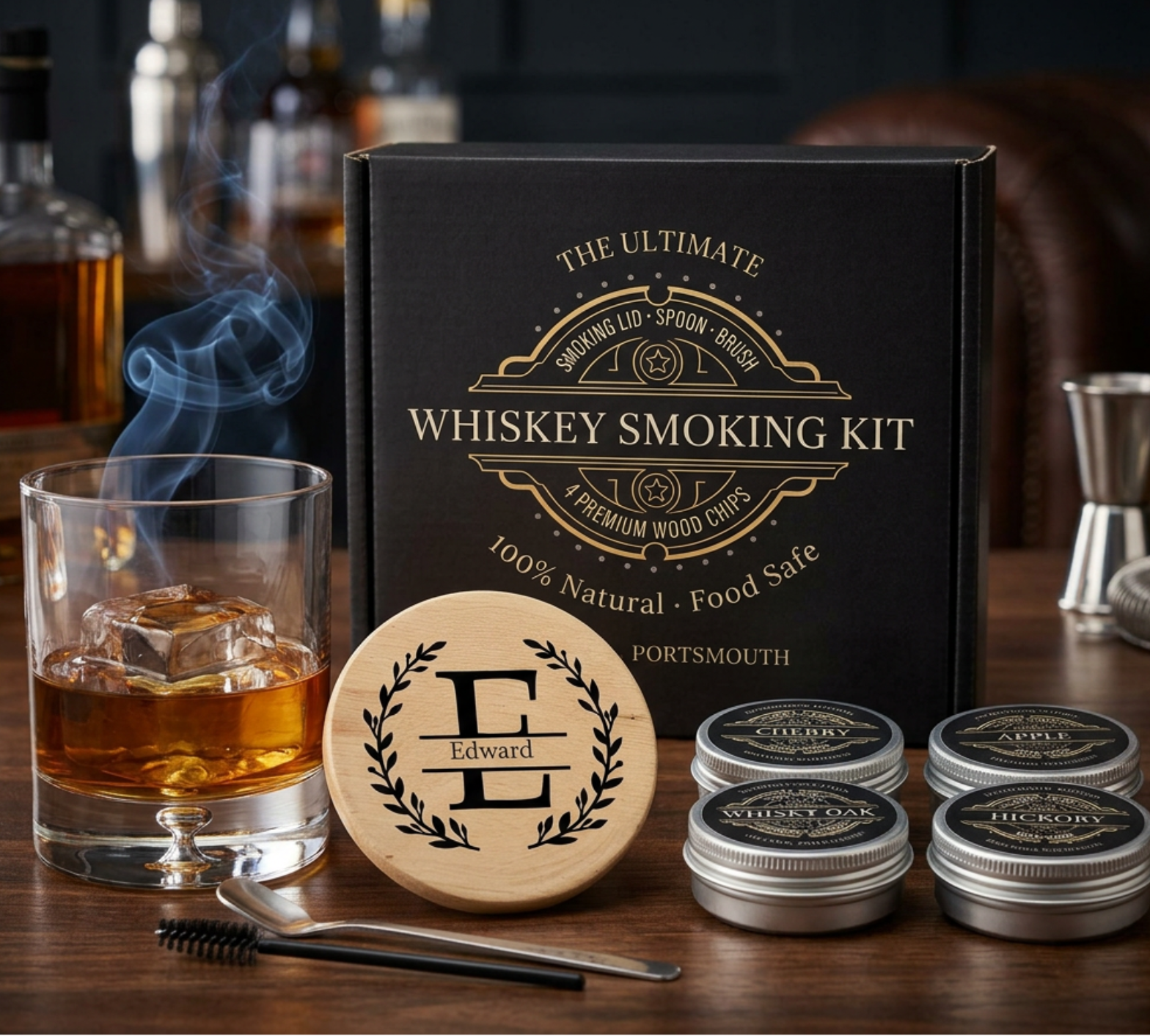 Personalized Whisky Smoker Kit | Monogram Engraved Smoking Lid