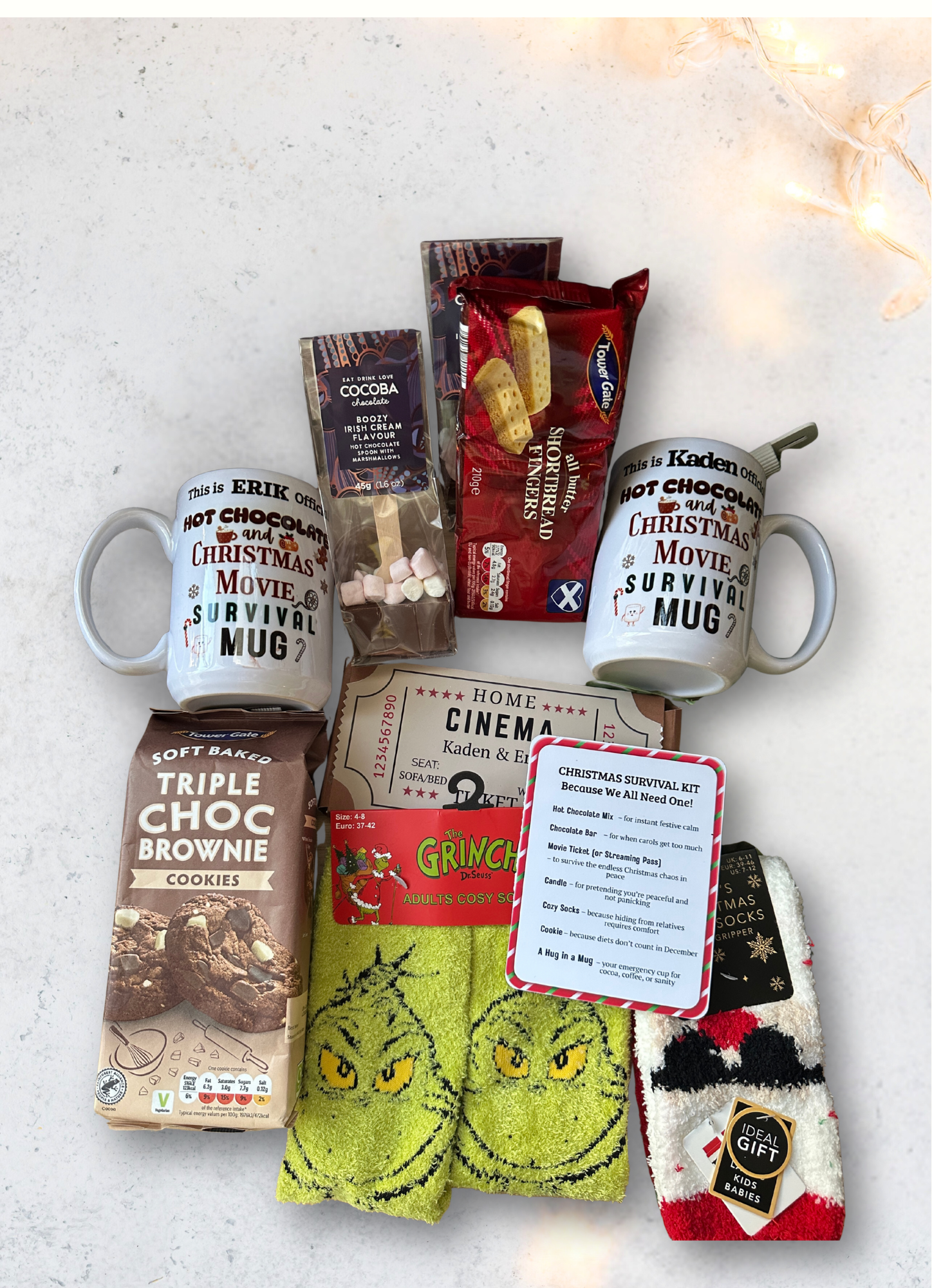 Christmas Survival Kit – Single or Couple (Funny) Gift Set | Personalised Mug, Cosy Socks, Hot Chocolate, Treats & Home Cinema Ticket Krevana Christmas Survival Kit – Single or Couple (Funny) Gift Set | Personalised Mug, Cosy Socks, Hot Chocolate, Treats & Home Cinema Ticket