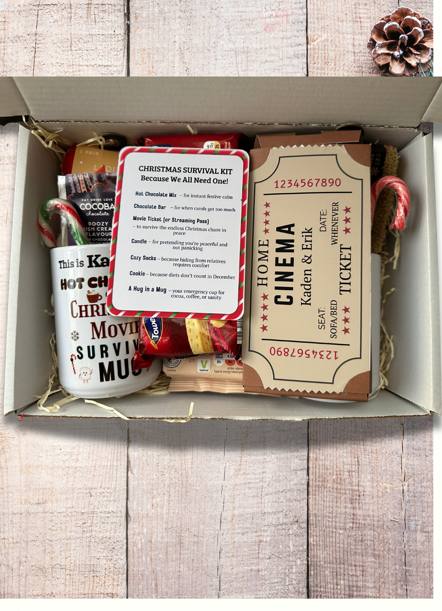 Christmas Survival Kit – Single or Couple (Funny) Gift Set | Personalised Mug, Cosy Socks, Hot Chocolate, Treats & Home Cinema Ticket Krevana Christmas Survival Kit – Single or Couple (Funny) Gift Set | Personalised Mug, Cosy Socks, Hot Chocolate, Treats & Home Cinema Ticket