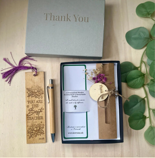 Personalised Teacher Gift Set | Engraved Wooden Bookmark Pen Box | Thank You Teacher Gift | End of Term Gift for Teacher 2026 Krevana Personalised Teacher Gift Set | Engraved Wooden Bookmark Pen Box | Thank You Teacher Gift | End of Term Gift for Teacher 2026