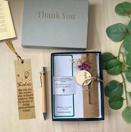Personalised Teacher Gift Set | Engraved Wooden Bookmark Pen Box | Thank You Teacher Gift | End of Term Gift for Teacher 2026 Krevana Personalised Teacher Gift Set | Engraved Wooden Bookmark Pen Box | Thank You Teacher Gift | End of Term Gift for Teacher 2026