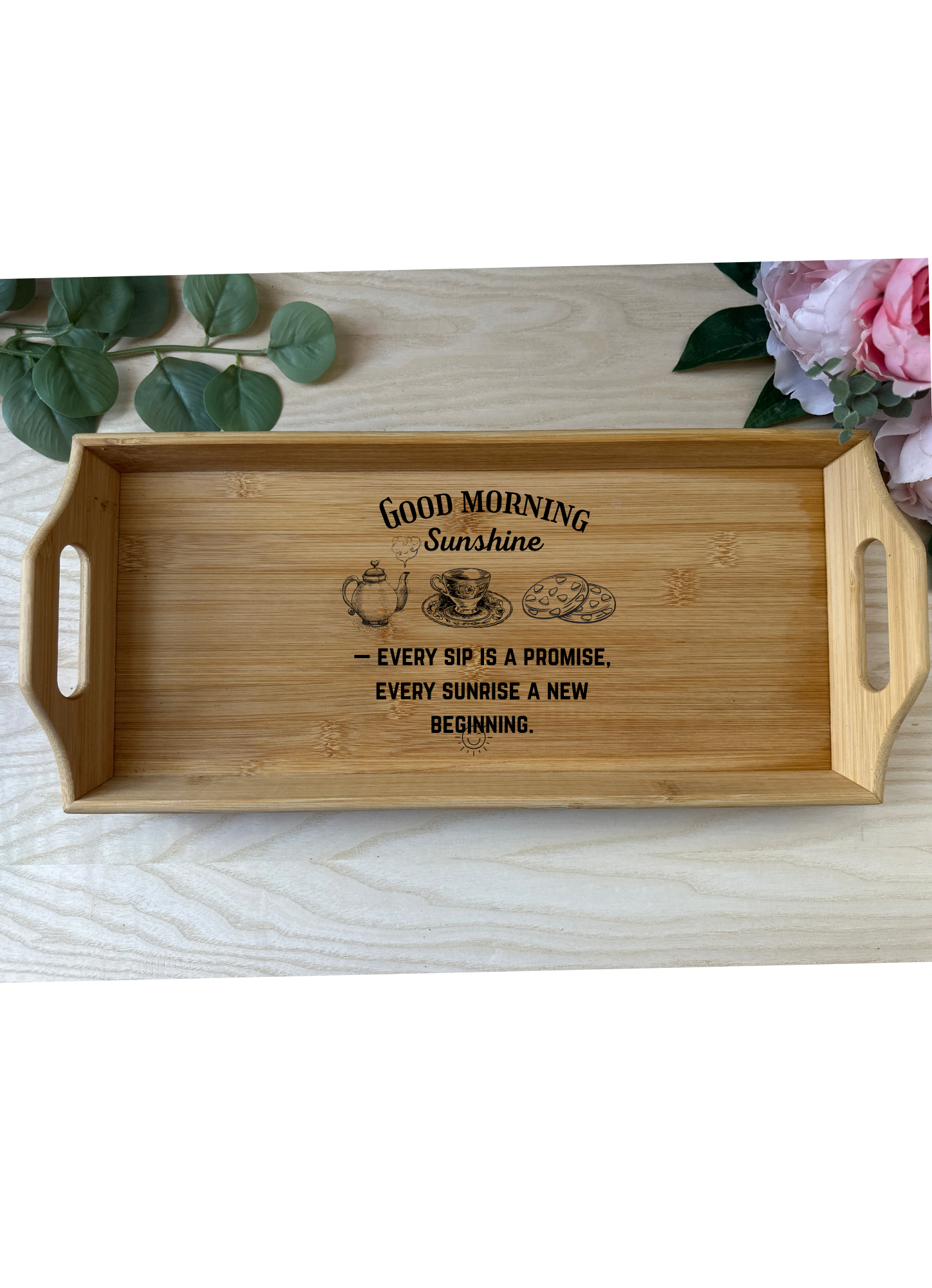 Personalised Bamboo Serving Tray – Custom Laser Engraved Wooden Breakfast or Drinks Tray with Handles Krevana Personalised Bamboo Serving Tray – Custom Laser Engraved Wooden Breakfast or Drinks Tray with Handles