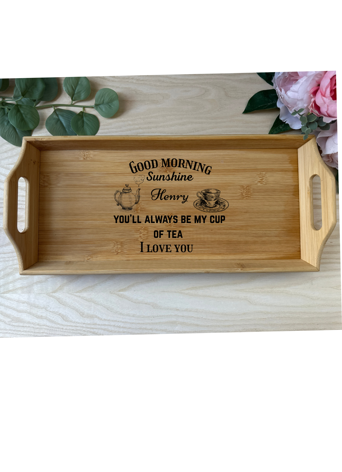 Personalised Bamboo Serving Tray – Custom Laser Engraved Wooden Breakfast or Drinks Tray with Handles Krevana Personalised Bamboo Serving Tray – Custom Laser Engraved Wooden Breakfast or Drinks Tray with Handles