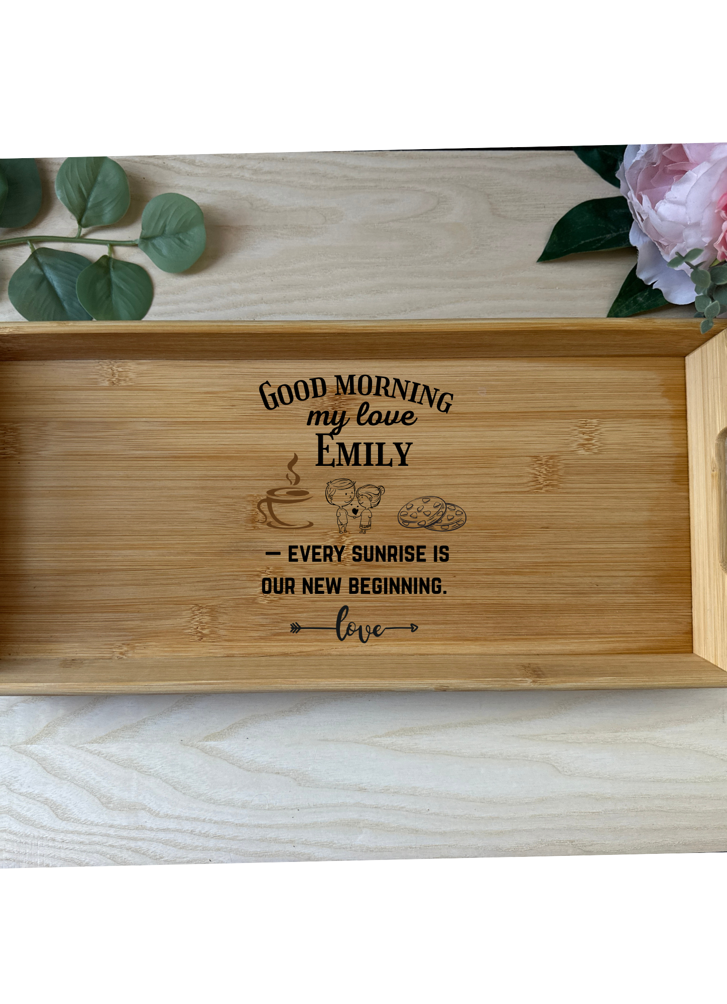 Personalised Bamboo Serving Tray – Custom Laser Engraved Wooden Breakfast or Drinks Tray with Handles Krevana Personalised Bamboo Serving Tray – Custom Laser Engraved Wooden Breakfast or Drinks Tray with Handles