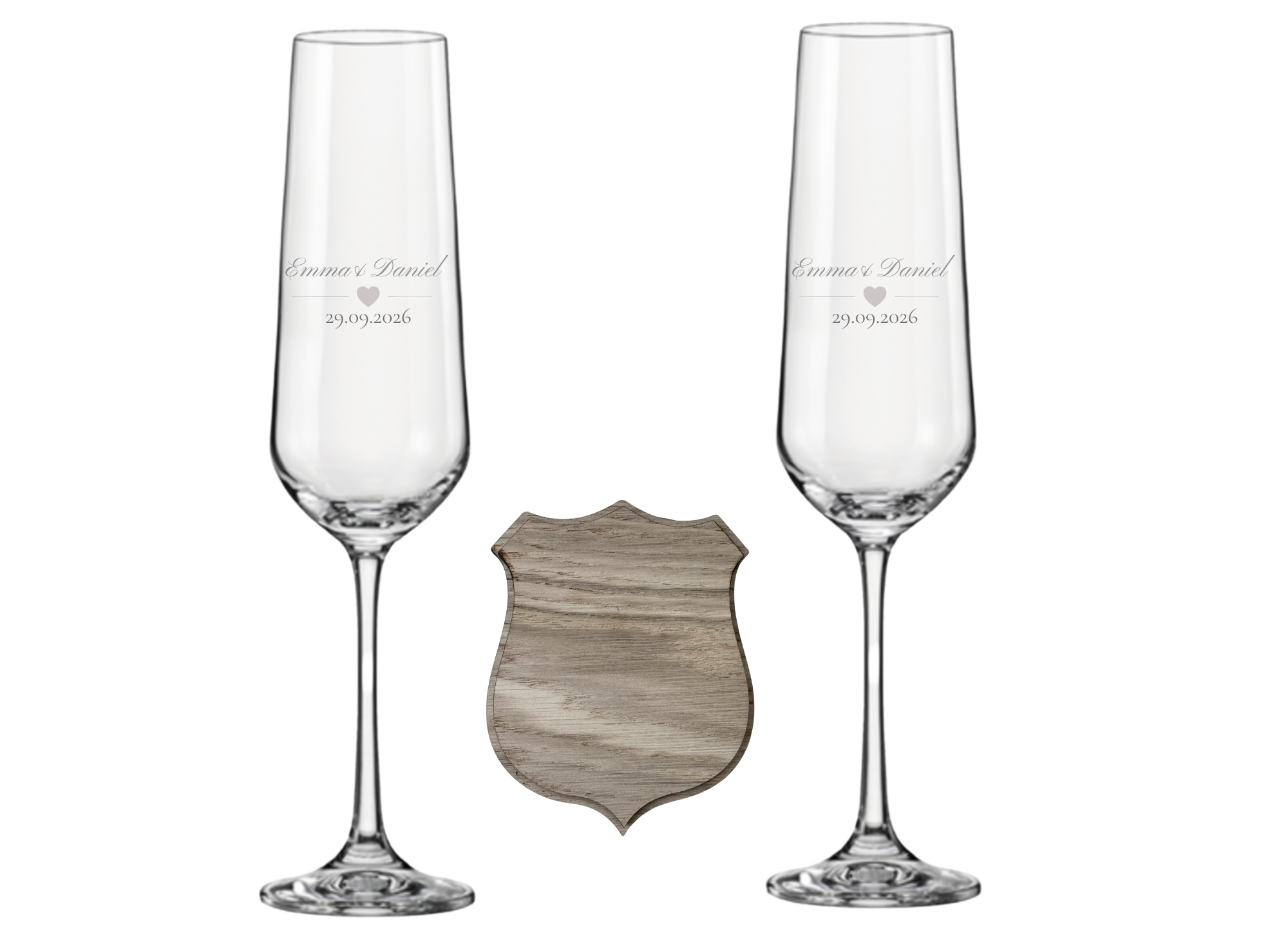 Luxury Personalised Wedding Champagne Glass Set with Plaque – Gift Box