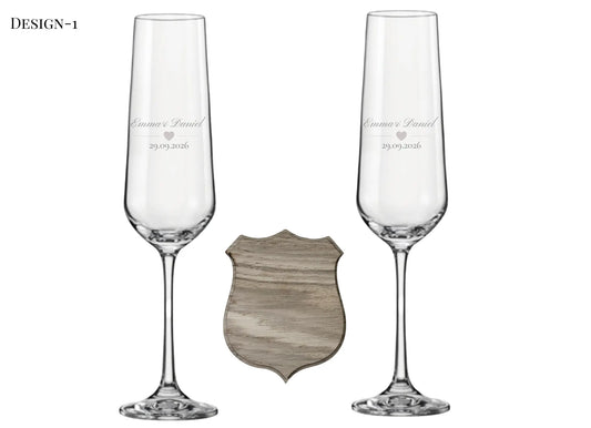 Personalised Wooden Box Wedding Gift Set — Crystal Champagne Flutes in Wooden Shadow Box UK Krevana Personalised Wooden Box Wedding Gift Set — Crystal Champagne Flutes in Wooden Shadow Box UK