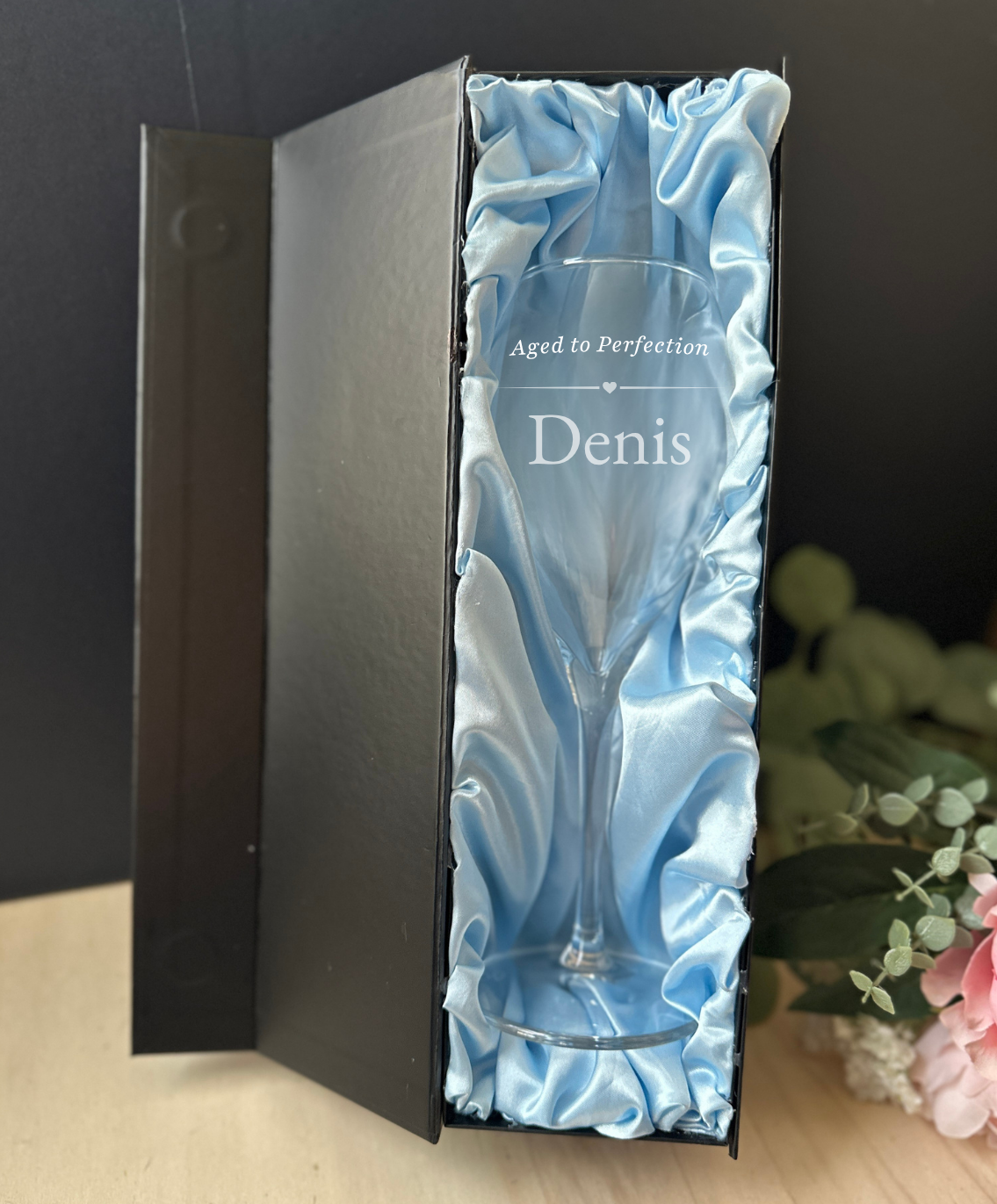 Personalised Birthday Wine Glass | Engraved Milestone Birthday Gift | Luxury Silk Gift Box