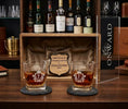 Load image into Gallery viewer, Personalised Wooden Whiskey Gift Set — Engraved Shadow Box with Two Glasses & Custom Plaque Krevana Personalised Wooden Whiskey Gift Set — Engraved Shadow Box with Two Glasses & Custom Plaque
