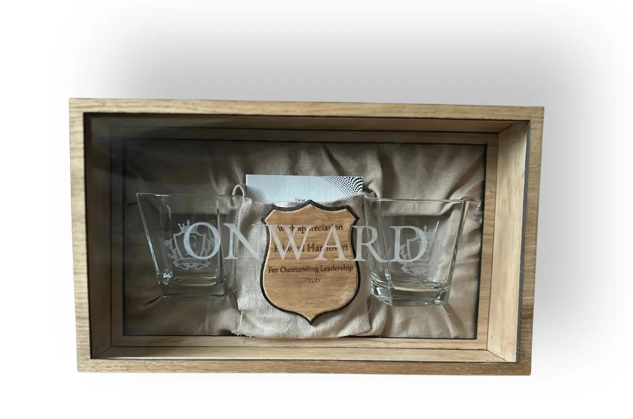 Personalised Wooden Whiskey Gift Set — Engraved Shadow Box with Two Glasses & Custom Plaque Krevana Personalised Wooden Whiskey Gift Set — Engraved Shadow Box with Two Glasses & Custom Plaque