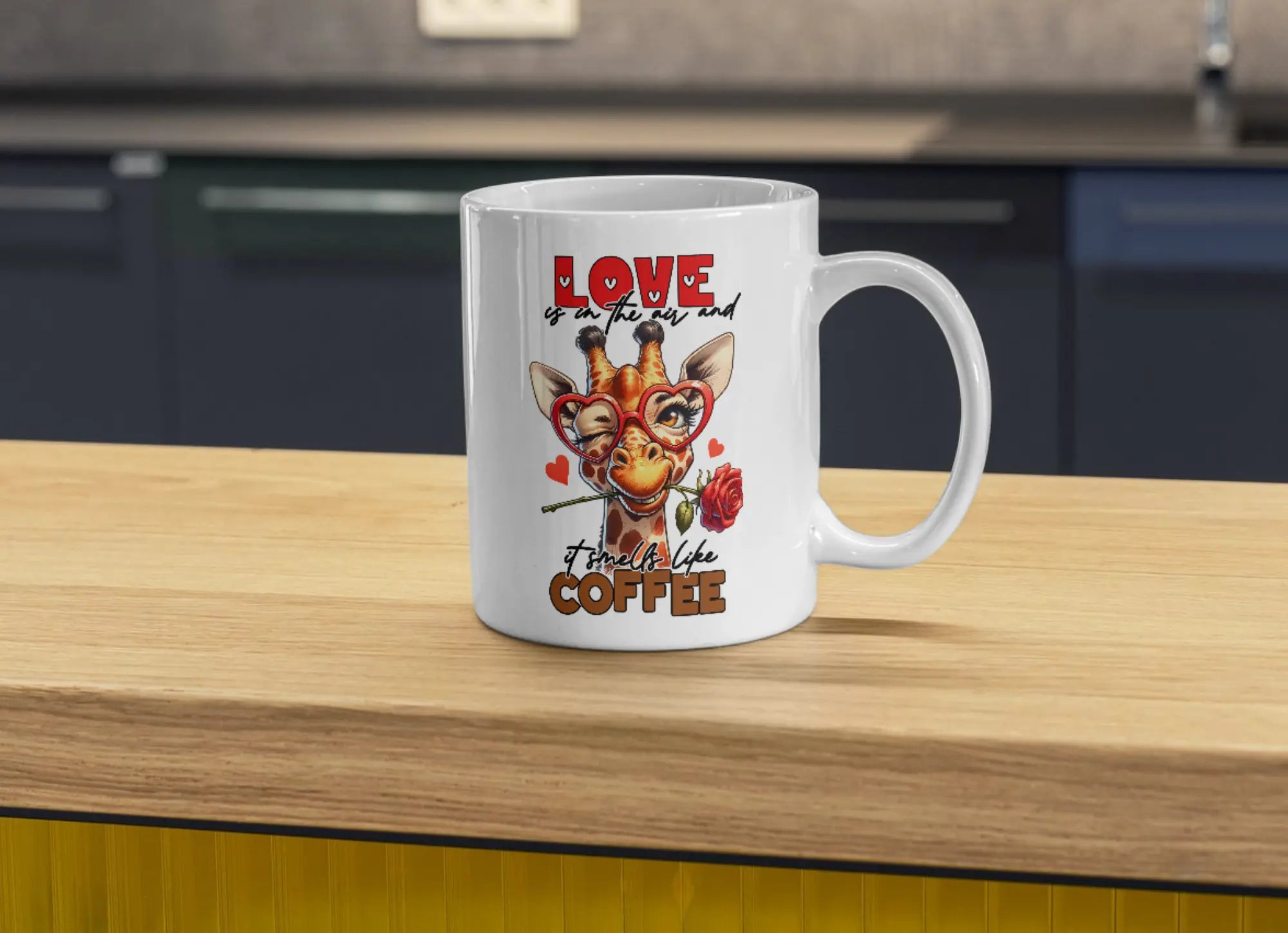 Funny Coffee Mug – “Love Is in the Air and It Smells Like Coffee” | Cute Giraffe Design | Romantic Gift for Coffee Lovers Krevana Funny Coffee Mug – “Love Is in the Air and It Smells Like Coffee” | Cute Giraffe Design | Romantic Gift for Coffee Lovers